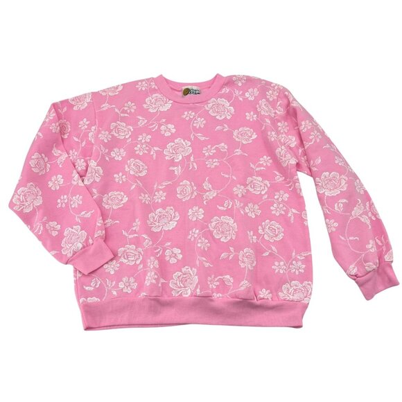 Vintage Pink Floral Womens Crewneck Sweatshirt By Southern Active Size M 100% Ac - Picture 1 of 6